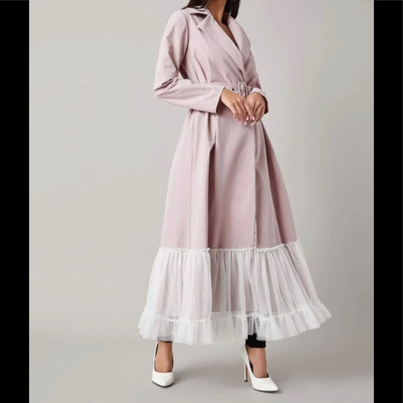 Belted Coat with Ruffle Mesh Hem - Picture 5 of 5